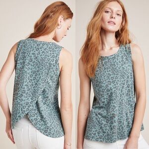 Anthropologie Dolan Left Coast Lucy Leopard Cotton Split Back Top Sz. XS in Moss